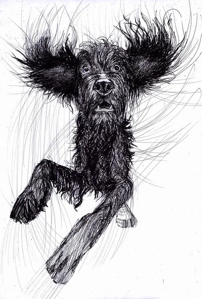 動物シリーズ インクでスケッチ インクグラフィックス 子犬がジャンプしてる — ストック写真