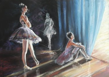 Pastel boya. Balerinler gösteri için hazırlanıyor..