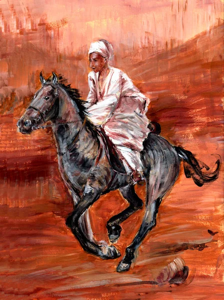 Бедуин Лошадях Пустыне Живопись Маслом — стоковое фото