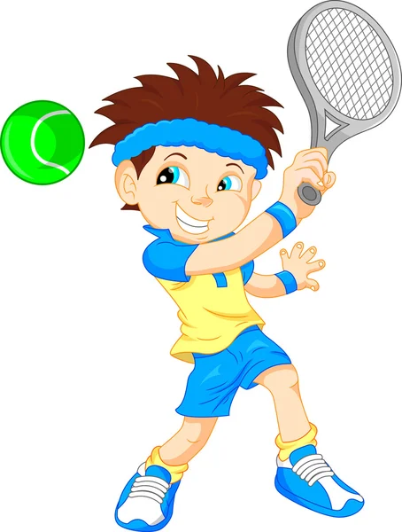 Jongen tennis speler cartoon — Stockvector