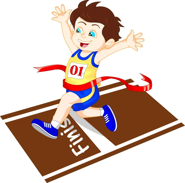 Boy ran to the finish line first — Stock Vector