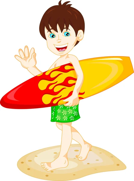Niño Surfista con tabla de surf — Vector de stock