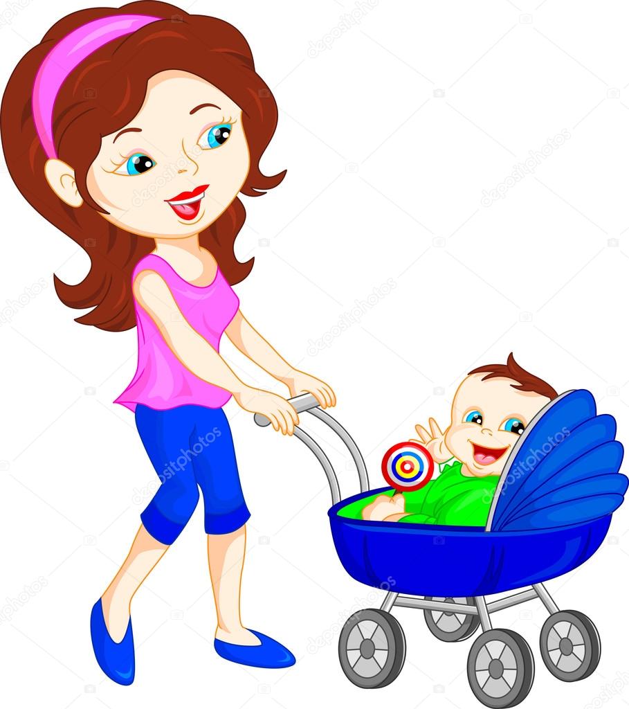 young mother with baby in stroller