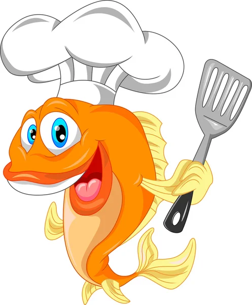 Pescado chef dibujos animados — Vector de stock