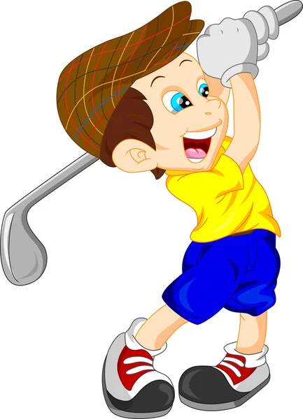 Netter Junge Cartoon Golfspieler — Stockvektor