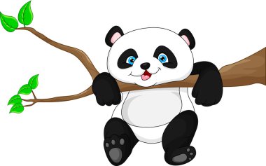 vector illustration of Cute funny baby panda hanging on the tree clipart