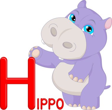 sevimli hippo karikatür ve harf H