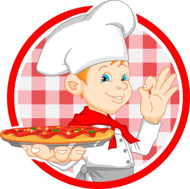 Çocuk Şef karikatür holding pizza