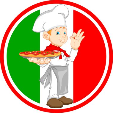 Çocuk Şef karikatür holding pizza