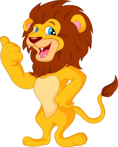 Mignon lion dessin animé pouce vers le haut — Image vectorielle