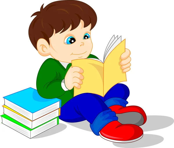 Симпатичный мальчик, читающий книги — стоковый вектор