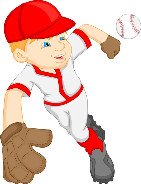 Pojke tecknad basebollspelare — Stock vektor