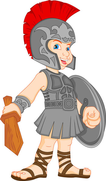 boy wearing roman soldier costume