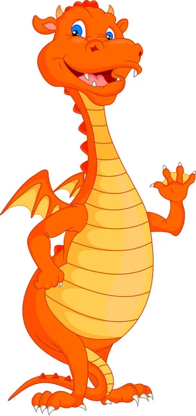 Lindo dragón de fuego de dibujos animados ondeando — Vector de stock