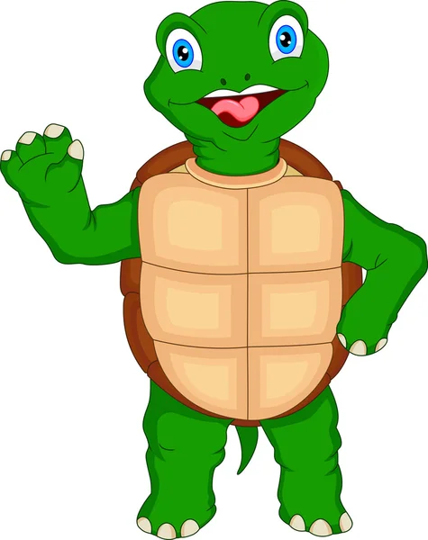 Lindo tortuga verde de dibujos animados ondeando — Vector de stock