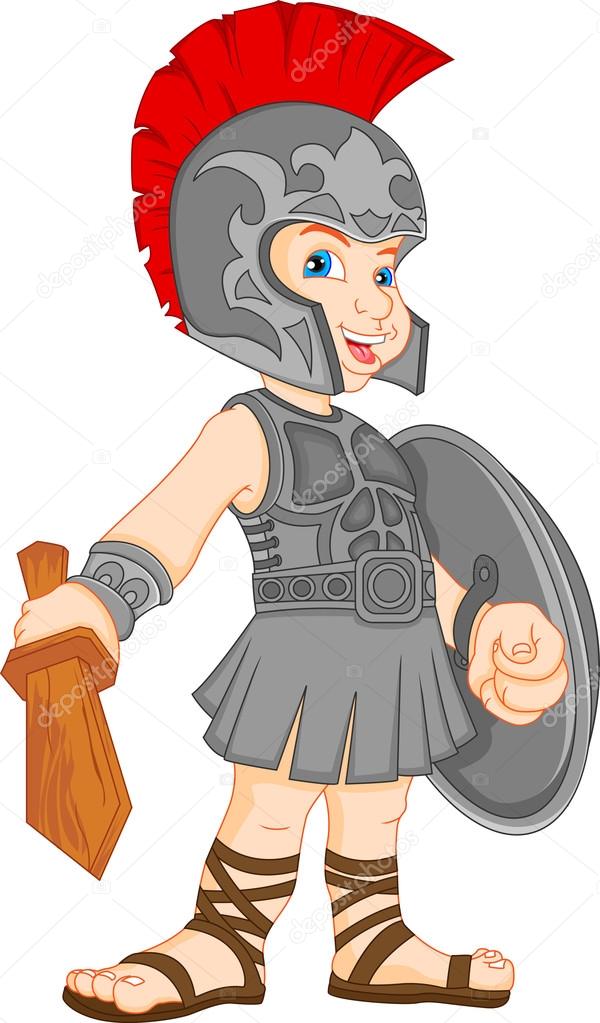 boy wearing roman soldier costume