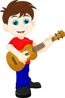 Gitar çalan sevimli çocuk.