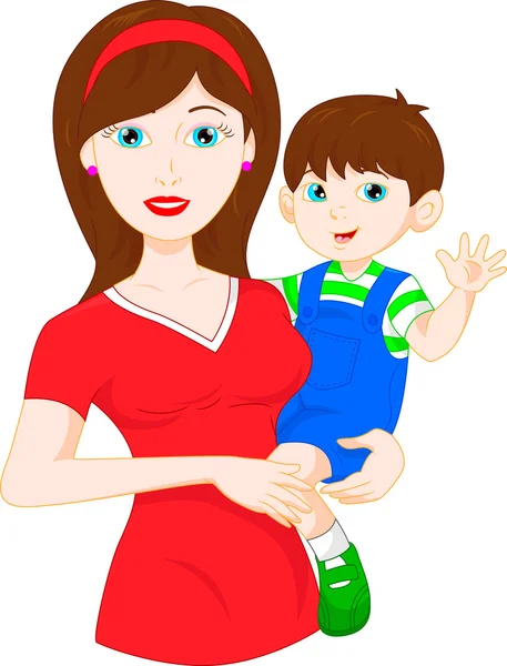 Cute mom and baby waving — Stock Vector