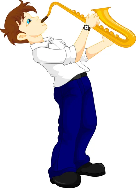 Lindo chico saxofonista — Archivo Imágenes Vectoriales