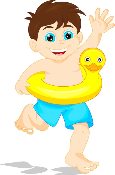 Niño con círculo inflable — Vector de stock