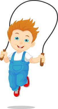 Little boy playing skipping rope clipart