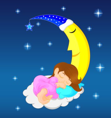 Ay'da uyuyan sevimli küçük kız