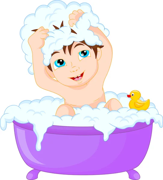 Cute cartoon boy having bath — Stock Vector