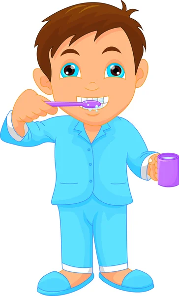 Cute little boy brushing teeth — Stock Vector