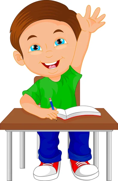 School boy sitting on table — Stock Vector