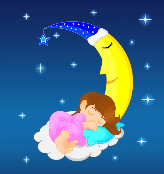 Linda menina dormindo na lua —  Vetores de Stock