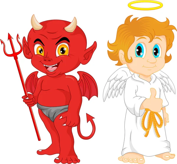 Kreskówka mało anioł i diabeł — Wektor stockowy