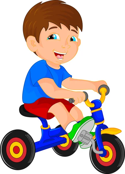 Divertido niño en triciclo — Vector de stock