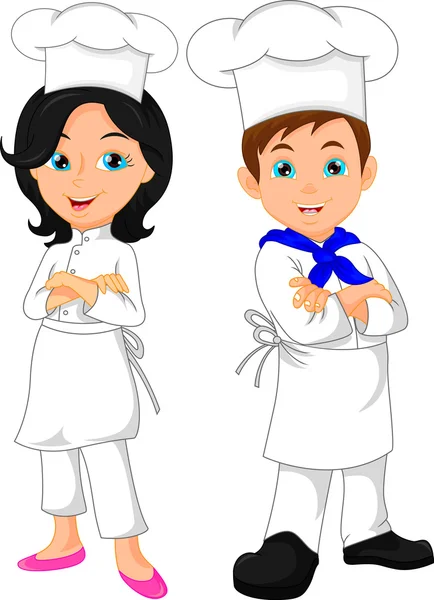 Menino e menina chef desenhos animados — Vetor de Stock