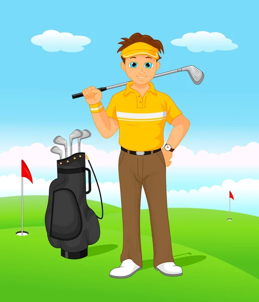 Jongen cartoon golfspeler — Stockvector