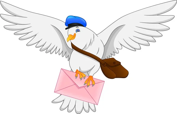 Cartoon Funny Pigeon Bird Delivering Letter — Stock Vector