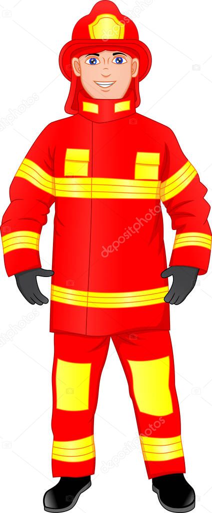 cute boy Firefighter isolated on white background