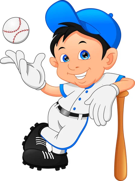 Schattig Jongen Softbal Speler Poseren — Stockvector