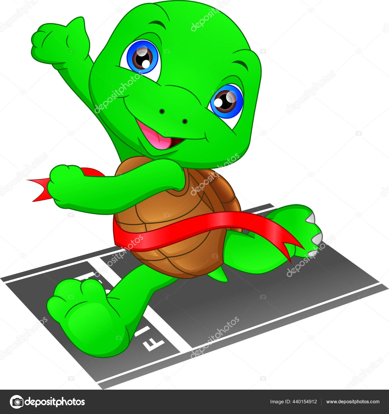 Turtle Running Turtle Crossing Finish Line Turtle Fast Winner Stock