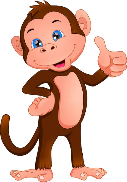 Bonito Macaco Desenho Animado Polegar Para Cima —  Vetores de Stock