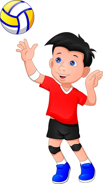 Cartoon Jongen Spelen Volleybal — Stockvector