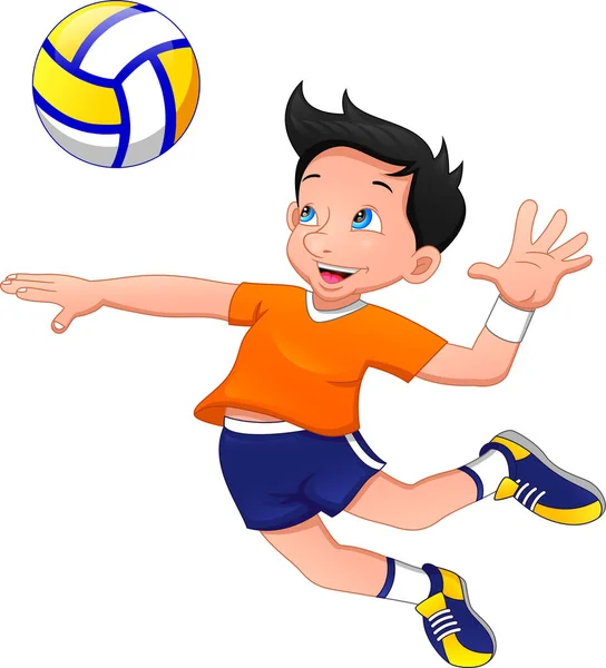 Dessin Animé Garçon Jouer Volley Ball — Image vectorielle