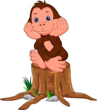 Beyaz arka planda şirin maymun karikatürü