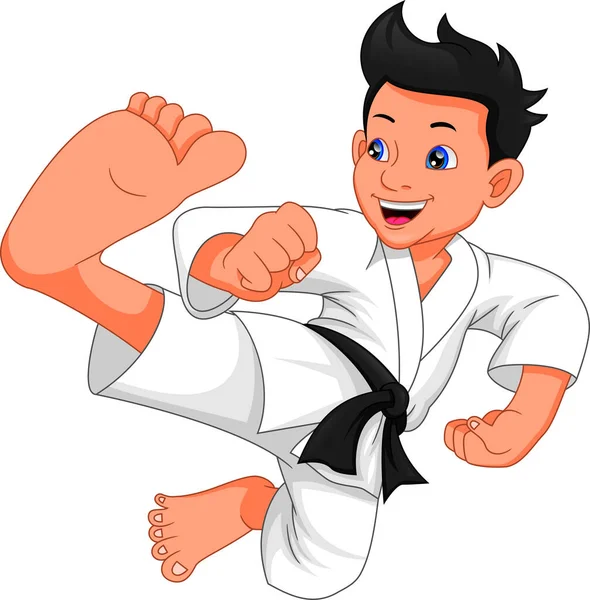 Beyaz Arka Planda Karateci Çocuk Çizgi Filmi — Stok Vektör