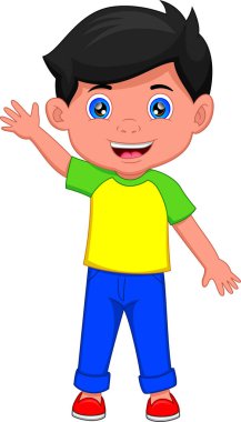 Beyaz arka planda izole bir şekilde el sallayan sevimli çocuk