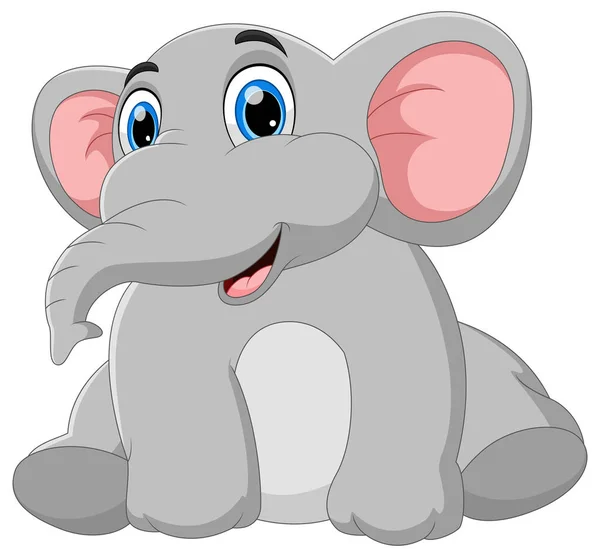 Cute Baby Elephant Cartoon White Background — Stock Vector