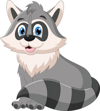 Beyaz arka planda izole edilmiş şirin rakun çizgi filmi.