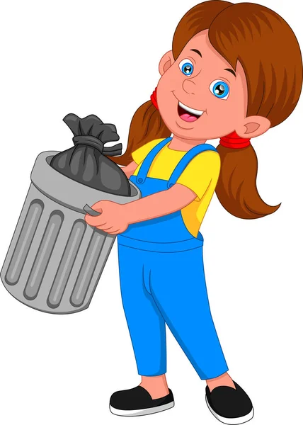 Cute Girl Taking Out Trash — Stock Vector