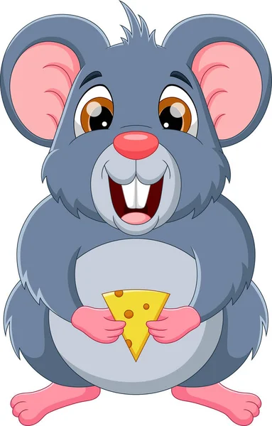 Lindo Ratón Dibujos Animados Celebración Queso — Vector de stock