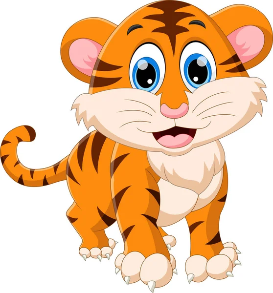 Lindo Bebé Tigre Dibujos Animados Sobre Fondo Blanco — Vector de stock