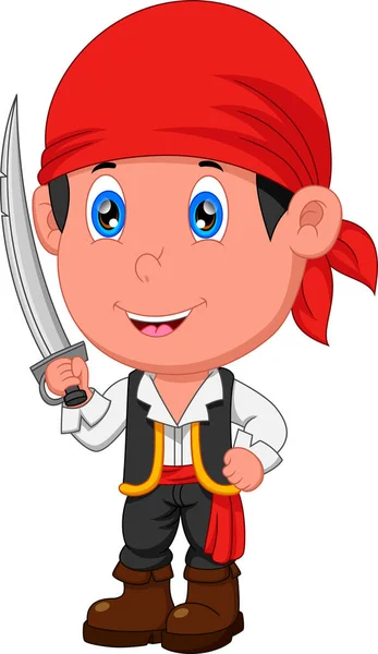 Pirat Chłopiec Pozowanie Trzymając Miecz — Wektor stockowy